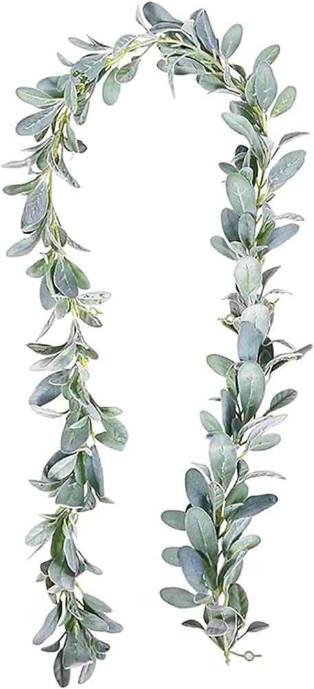 Artificial Lambs Ear Greenery Vine, 6 Ft Flocked Lambs Ear Garland Faux Greenery Leaves Vines for... | Amazon (US)