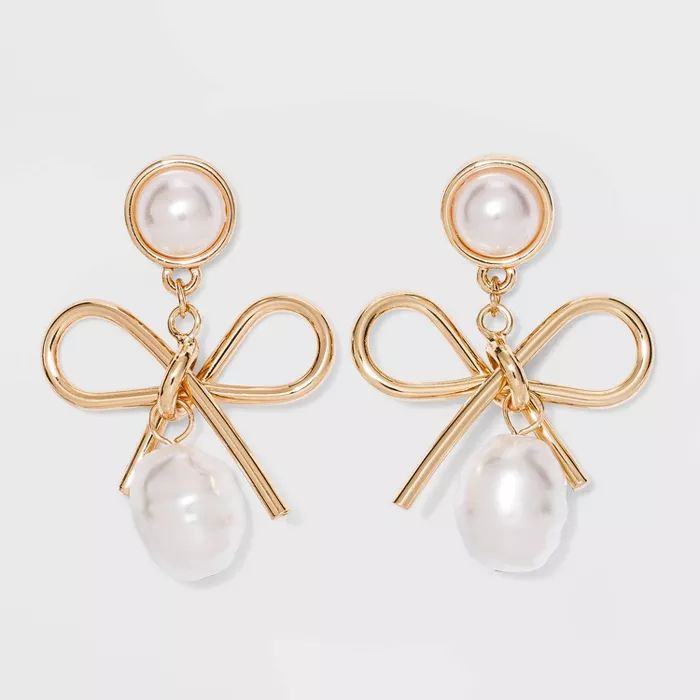 SUGARFIX by BaubleBar Gold Bow Drop Earrings with Pearl - Gold | Target