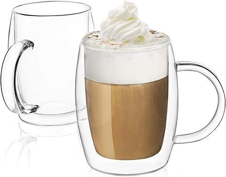 JoyJolt Double Wall Glasses 13.5-Ounce Insulated Mugs Double Walled Glass Cups For Coffee Tea Set... | Amazon (US)