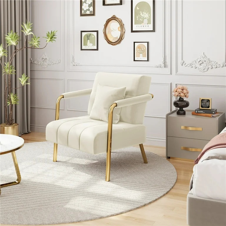 Yaheetech Oversized Velvet Accent Armchair with Gold Metal Frame, Beige | Walmart (US)