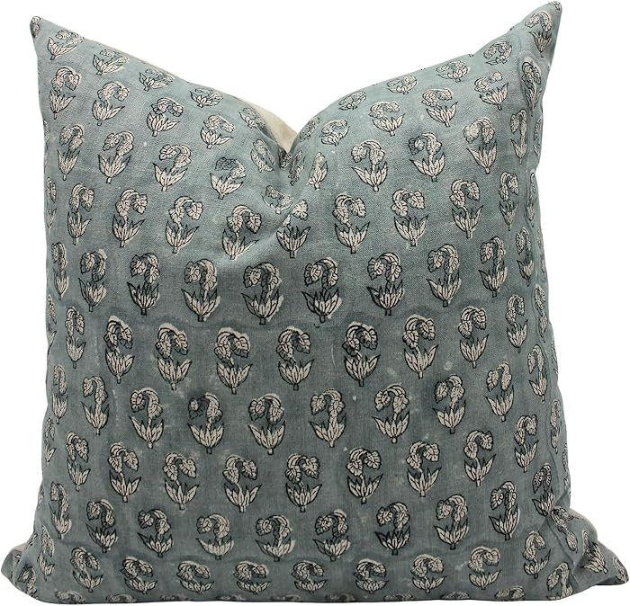 Handloom Block Print Sustainable Pure Linen Throw 18X18 Pillowcase Cushion Cover for Sofa Couch, ... | Amazon (US)