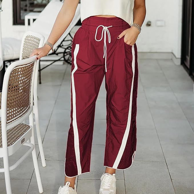 Casual Wide Leg Pants Woman Drawstring Elastic Waist High Rise Strip Flowy Long Lounge Trousers w... | Amazon (US)