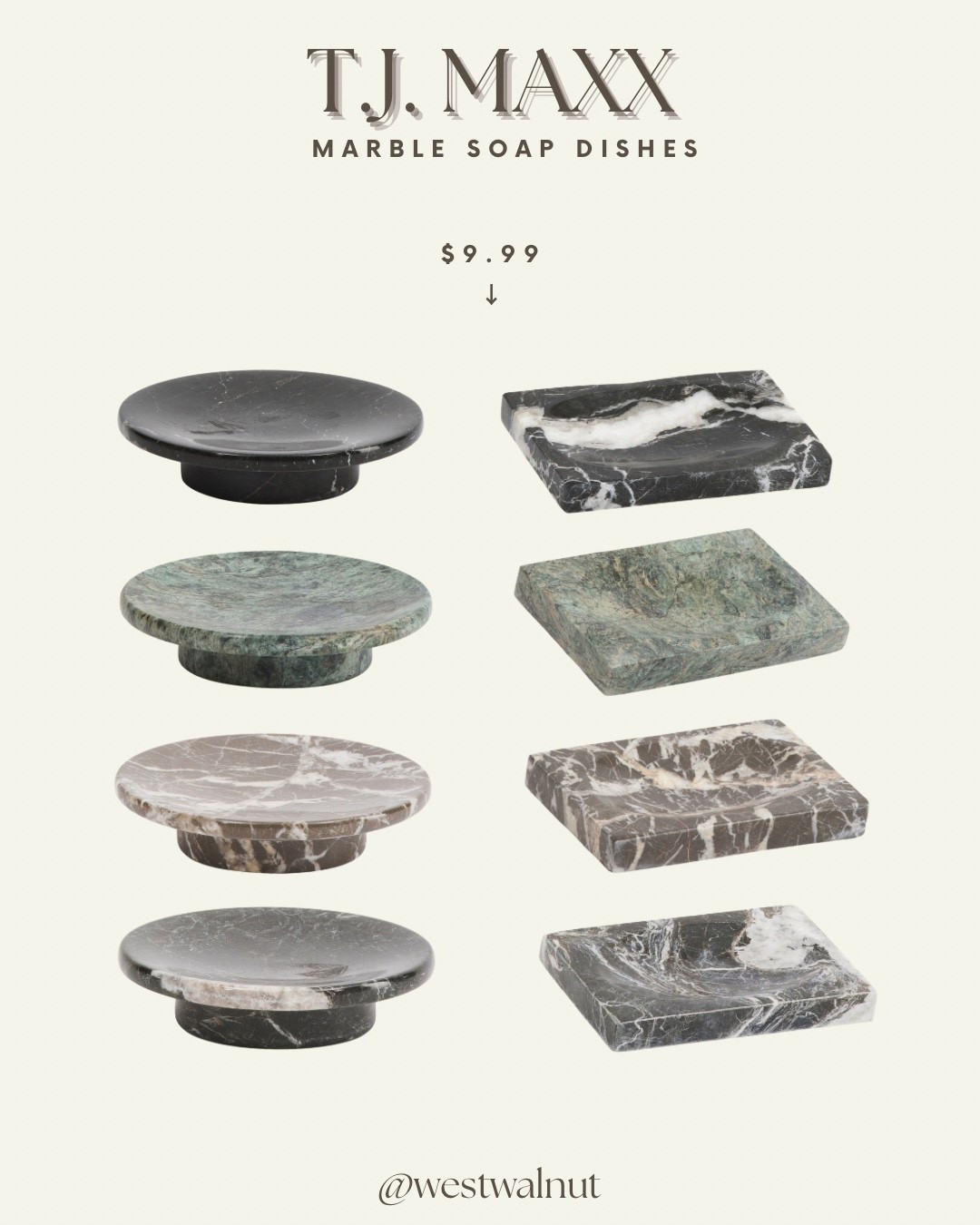 I scoured T.J. Maxx for the best affordable home finds so you don’t have to! These marble soap dishes look so high end and between all the different marble tones you’re bound to find one that will enhance your bathroom! How insane that they’re only $9.99 each?!

#bathroomdecor #soapdish #affordabledecor @tjmaxx 