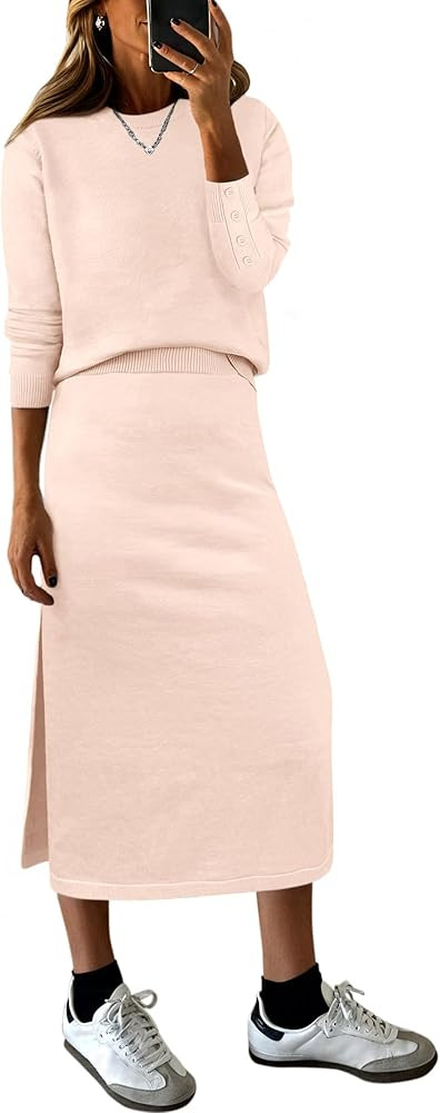 ANRABESS 2 Piece Skirts Sets For Women Fall Fashion 2025 Striped Sweater Midi Dress Knit Lounge T... | Amazon (US)