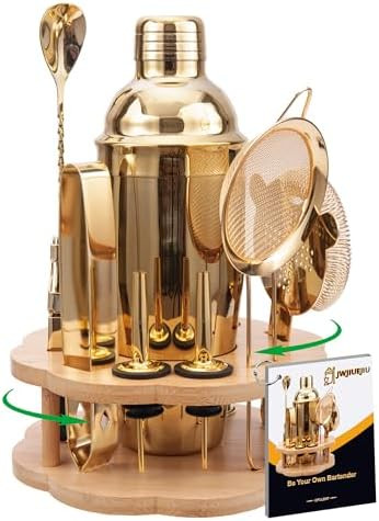 Cocktail Shaker Set Bartender Kit with Rotatble Bamboo Stand,11 Piece Bar Set Stainless Steel Bar... | Amazon (US)