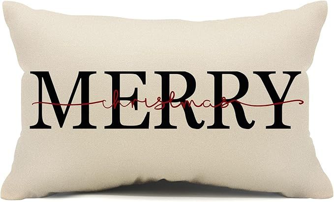 Christmas Pillow Covers 12x20 inch Merry Christmas Red Porch Lumbar Pillow Covers Decor Farmhouse... | Amazon (US)