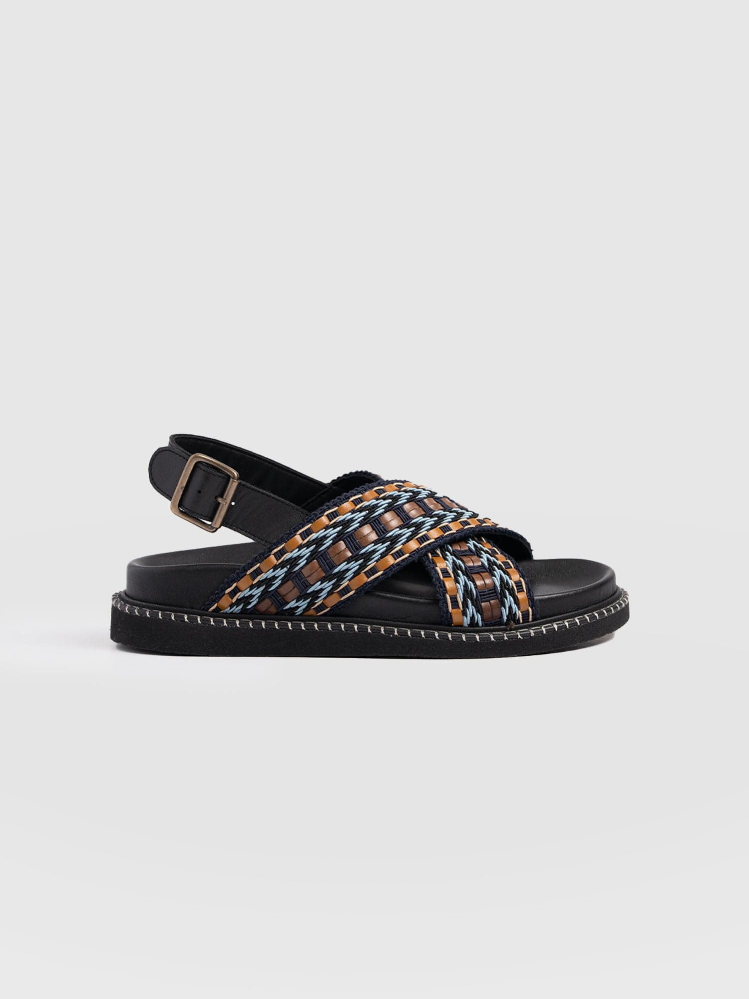 Bonnie Cross Over Sandals - Blue/Brown | Saint + Sofia