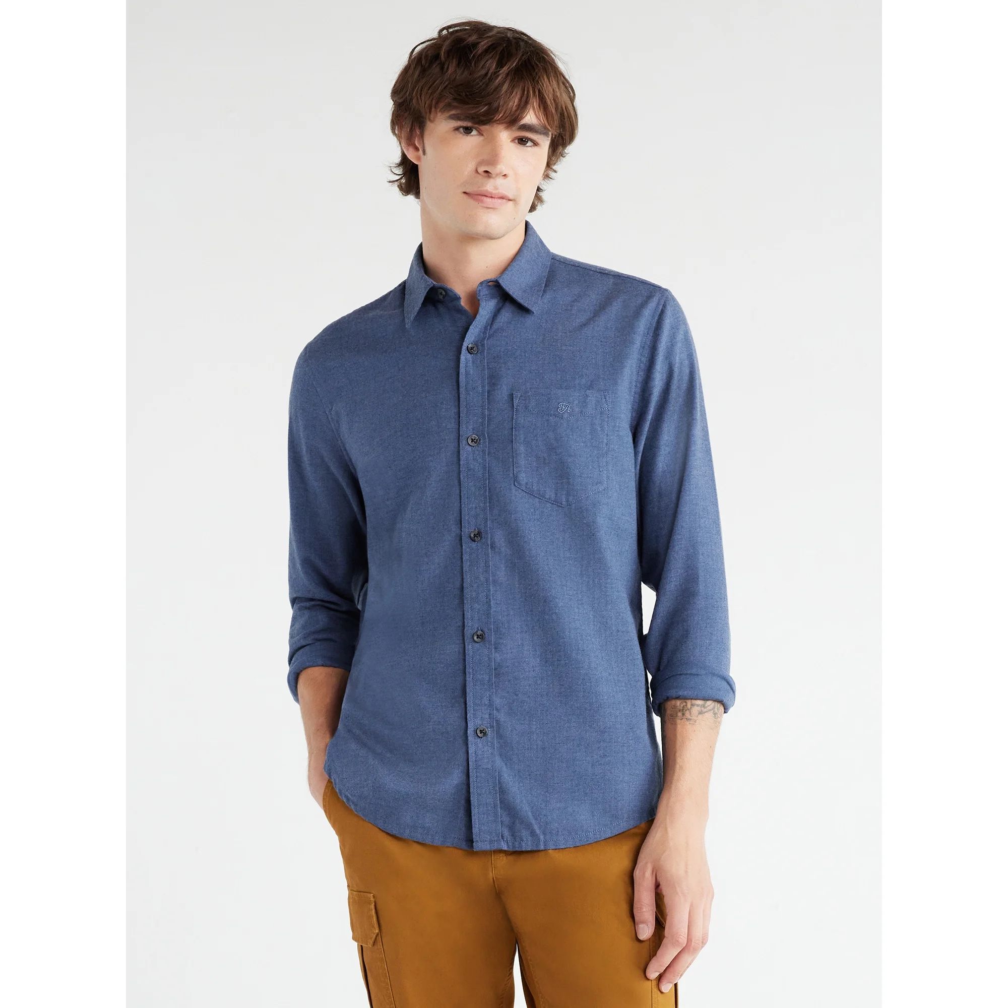 Free Assembly Men's Herringbone Shirt with Long Sleeves, Sizes XS-3XL | Walmart (US)