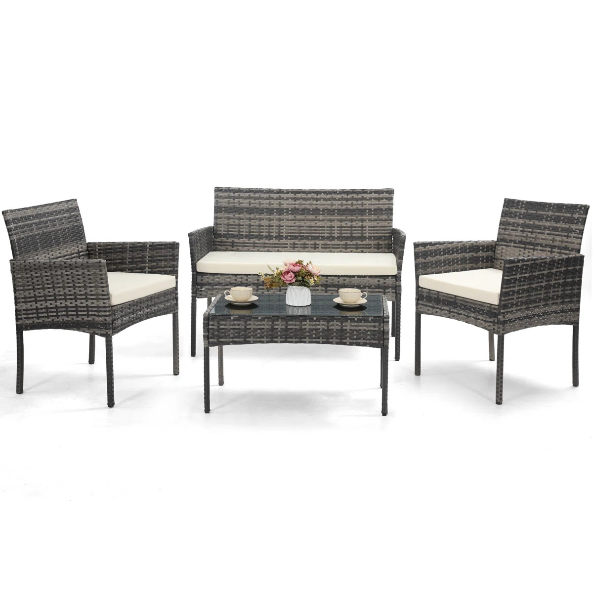 4-Piece Rattan Wicker Patio Furniture Set - Outdoor Conversation Sofa Set with Coffee Table & 2 C... | Wayfair North America
