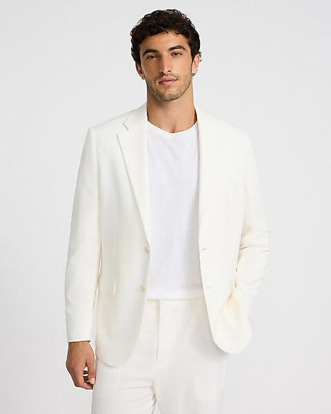 Relaxed White Stretch Suit Jacket | Express
