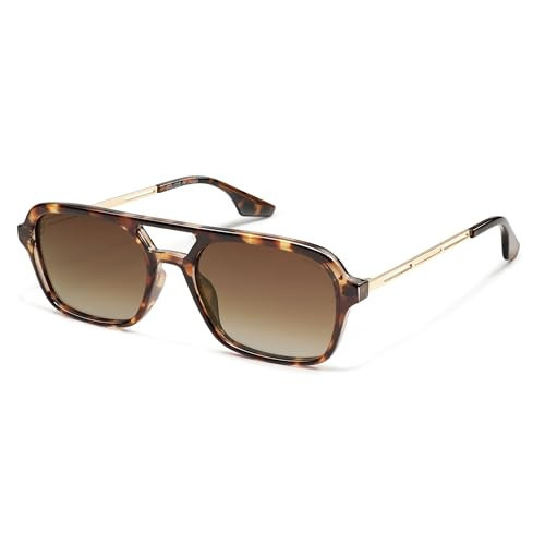 SOJOS Vintage Polarized Aviator Sunglasses for Women Men 70s Retro Flat Narraw Rectangular Womens Glasses SJ2186 Brown Tortoise Brow Grading Lens | Amazon (US)