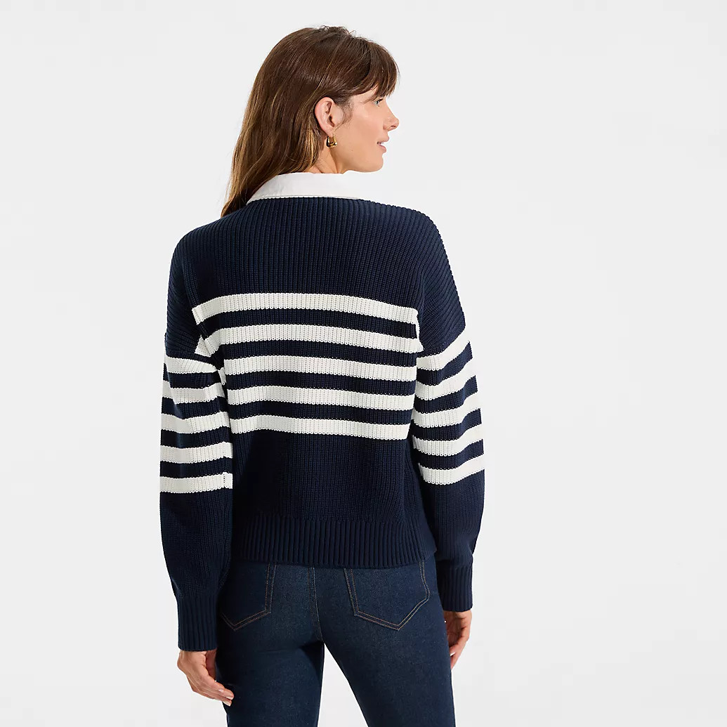 Women's Drifter Rugby with Woven Collar Sweater | Lands' End (US)