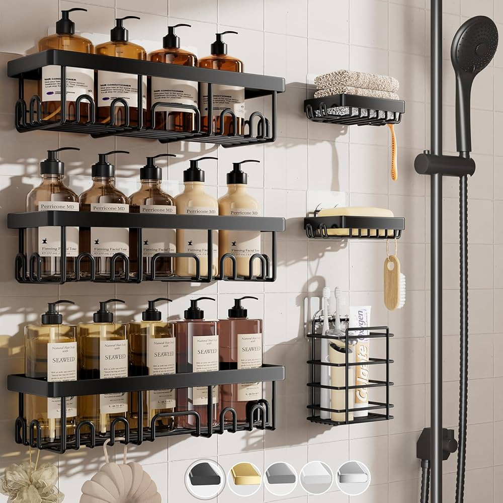 Veken Adhesive Shower Caddy 6-Pack, Large Capacity Bathroom Organizers and Storage, Rustproof She... | Amazon (US)