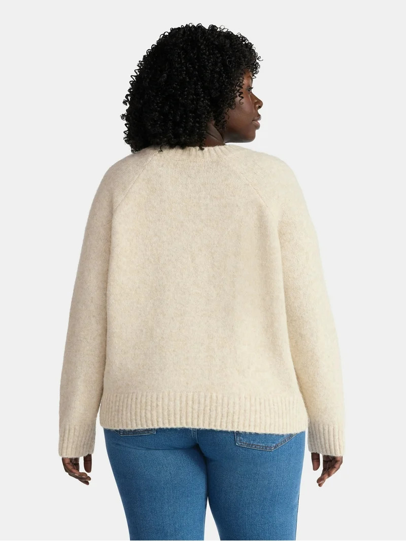 Terra & Sky Women’s Plus Bow Stitch Crewneck Sweater, Lightweight, Sizes 0X-4X | Walmart (US)