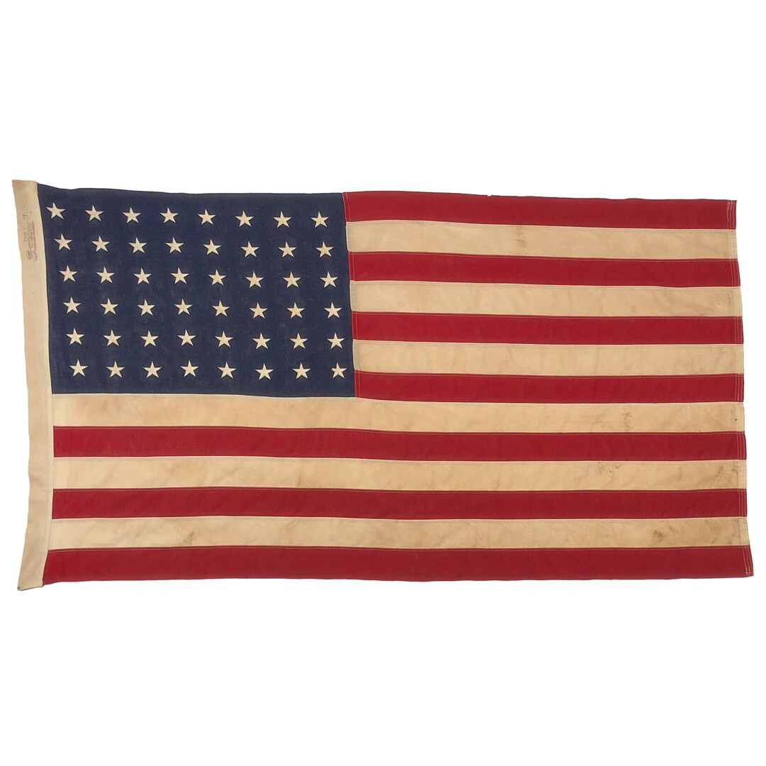 Vintage Cotton Embroidered 48 Star American Flag - Etsy | Etsy (US)