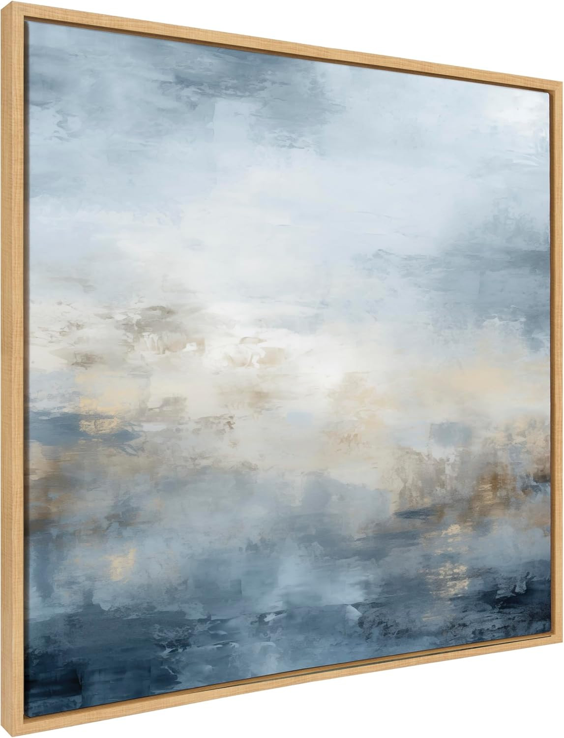 Kate and Laurel Sylvie Tonal Abstract Oceanic Nautical Serenity Blue Framed Canvas Wall Art by The Creative Bunch Studio, 30x30 Natural, Modern Abstract Landscape Art for Wall | Amazon (US)