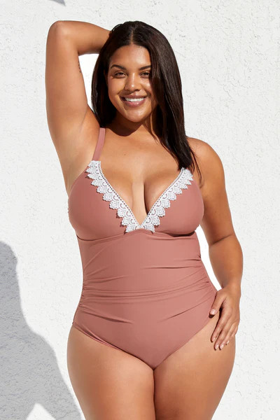 Boho Rhapsody Lace V-Neck Plus Size One Piece Swimsuit | Cupshe US