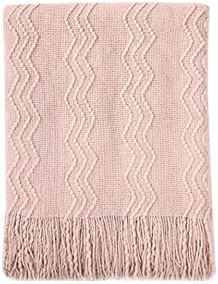 BOURINA Textured Solid Soft Sofa Throw Couch Cover Knitted Decorative Blanket, 50" x 60", Pink | Amazon (US)