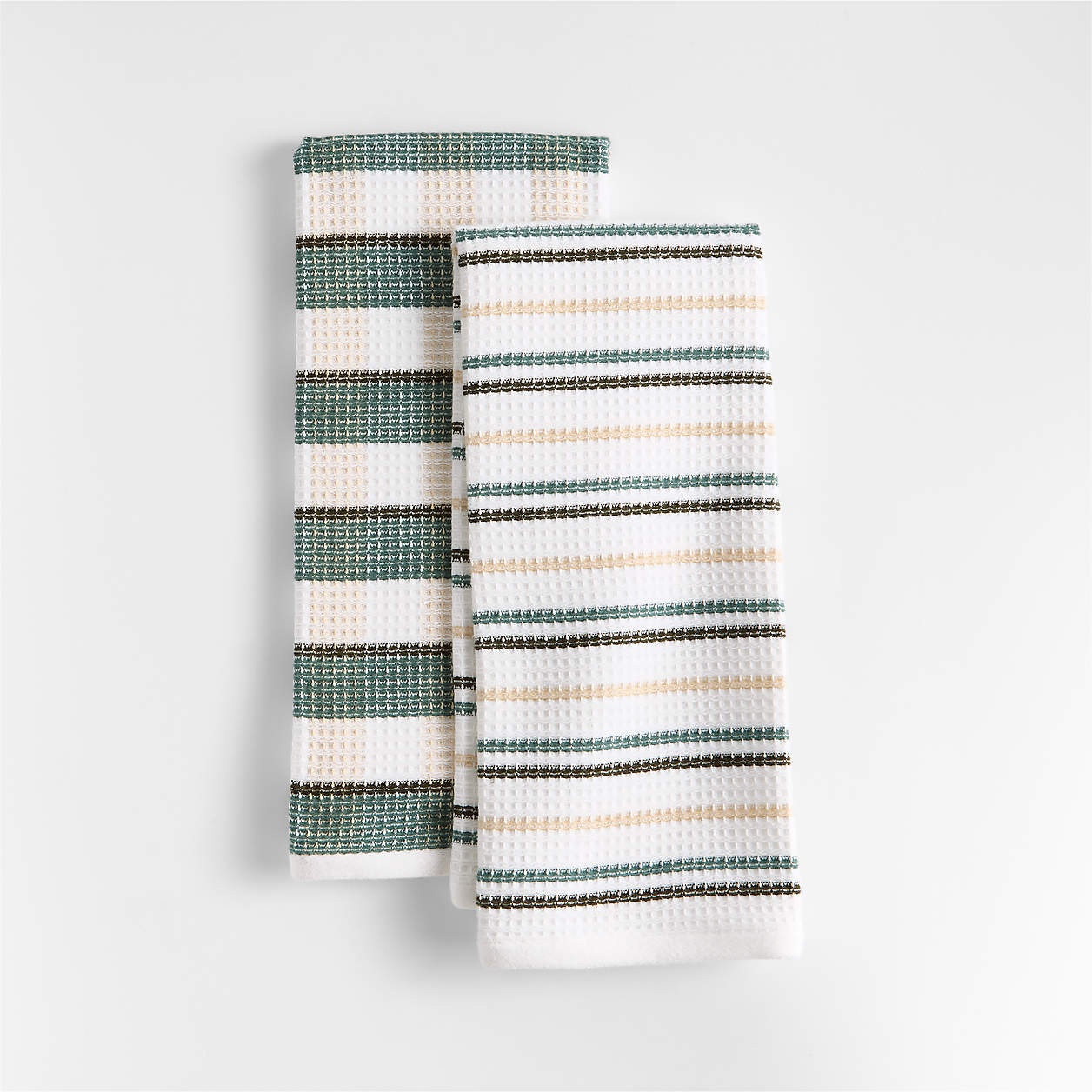 Waffle-Terry Plaid & Stripe Pendula Green Organic Cotton Kitchen Towels, Set of 2 + Reviews | Cra... | Crate & Barrel