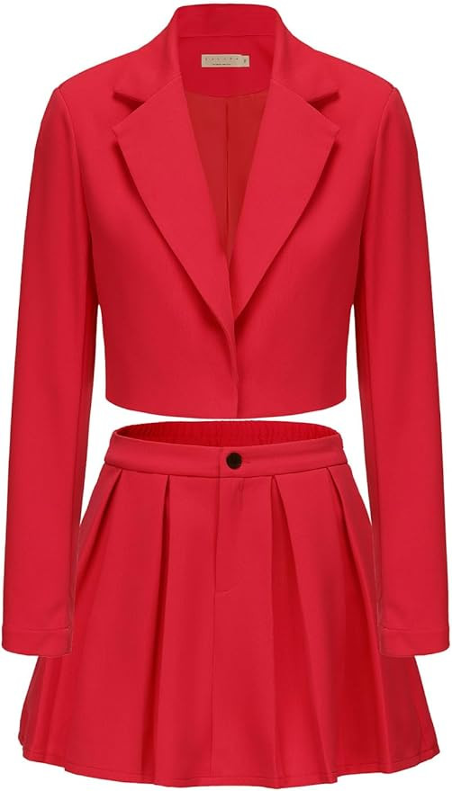 EXLURA Women's Long Sleeve Blazer Suit Sets with Pleated Mini Skirt Fall 2 Piece Outfits Trendy Y... | Amazon (US)