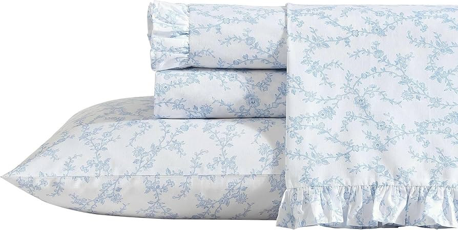 Laura Ashley - King Sheet Set, Breathable Percale Cotton Bedding, 200 Thread Count, Floral Home D... | Amazon (US)