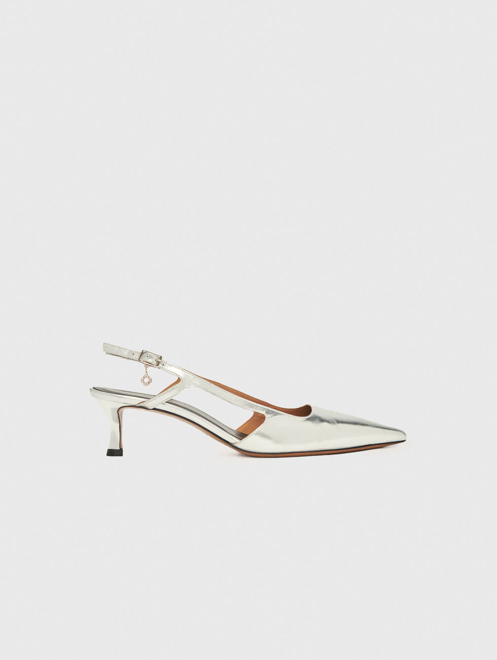 Silberfarbene Lederpumps mit Riemchen Schwarz / Grau für Damen | Maje | Maje EU