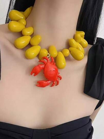 1 stuk nieuwe, modieuze, eenvoudige traan- en krabkralenhangerketting met oceaanthema | SHEIN