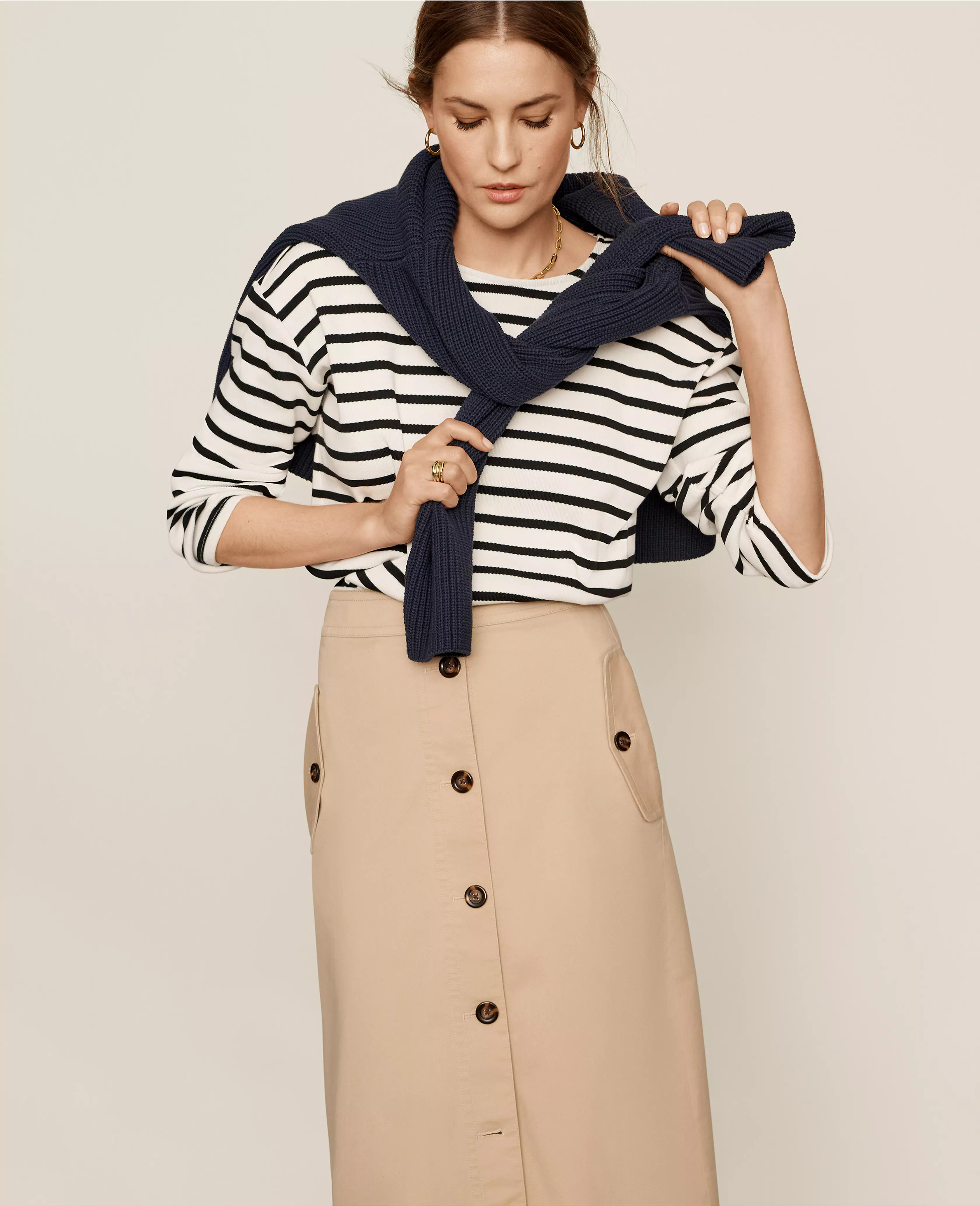 AT Weekend Button Pocket Midi Skirt | Ann Taylor (US)