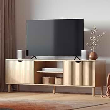 Contemporary Fluted TV Stand - Media Console - 70 Inch Entertainment Center with Storage - Consol... | Amazon (US)
