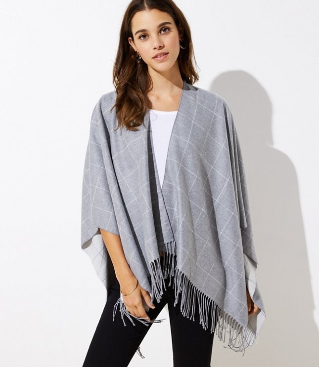 Reversible Plaid Poncho Wrap | LOFT | LOFT