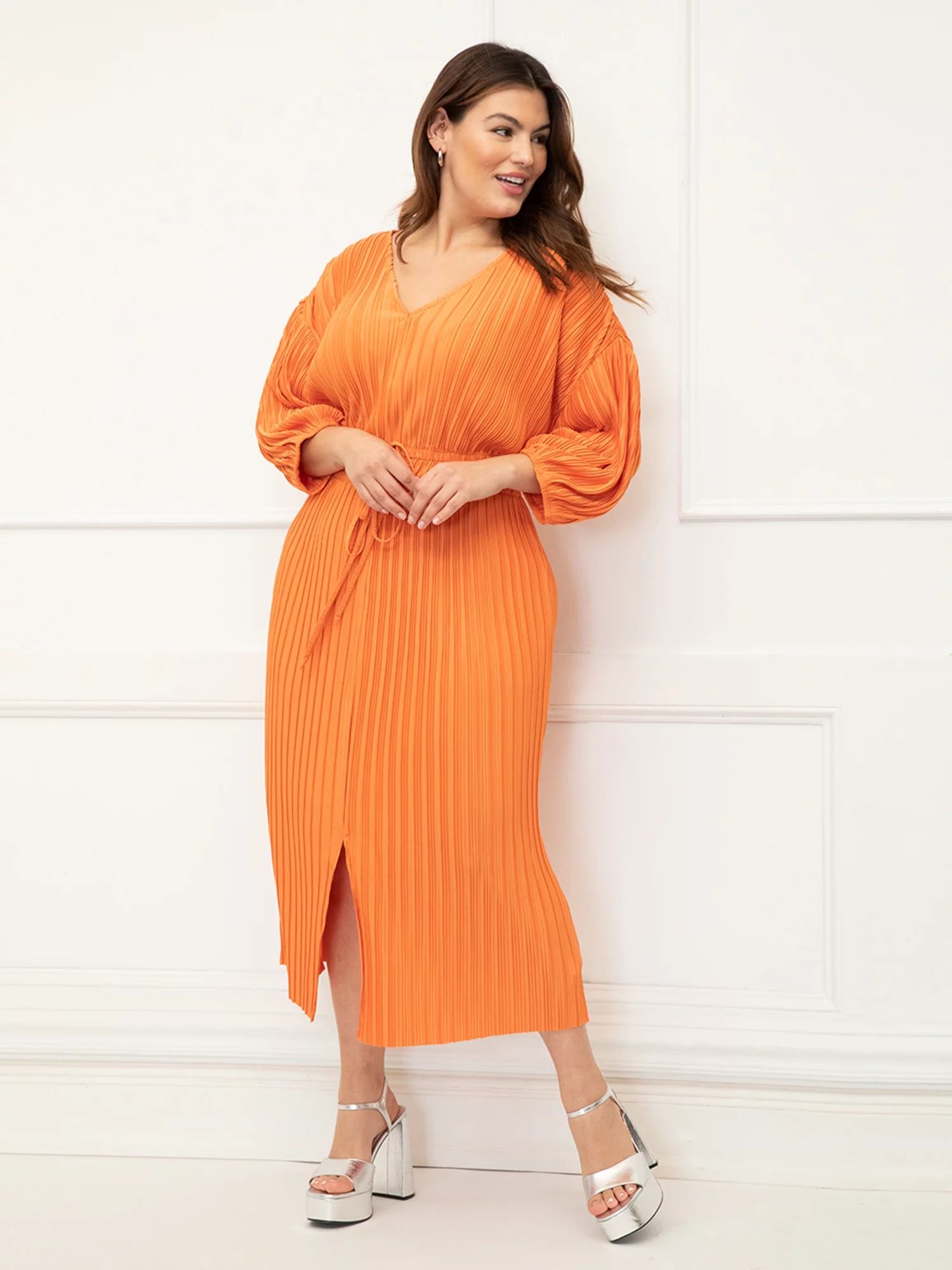 ELOQUII Elements Women's Plus Size Puff Sleeve Plisse Dress | Walmart (US)