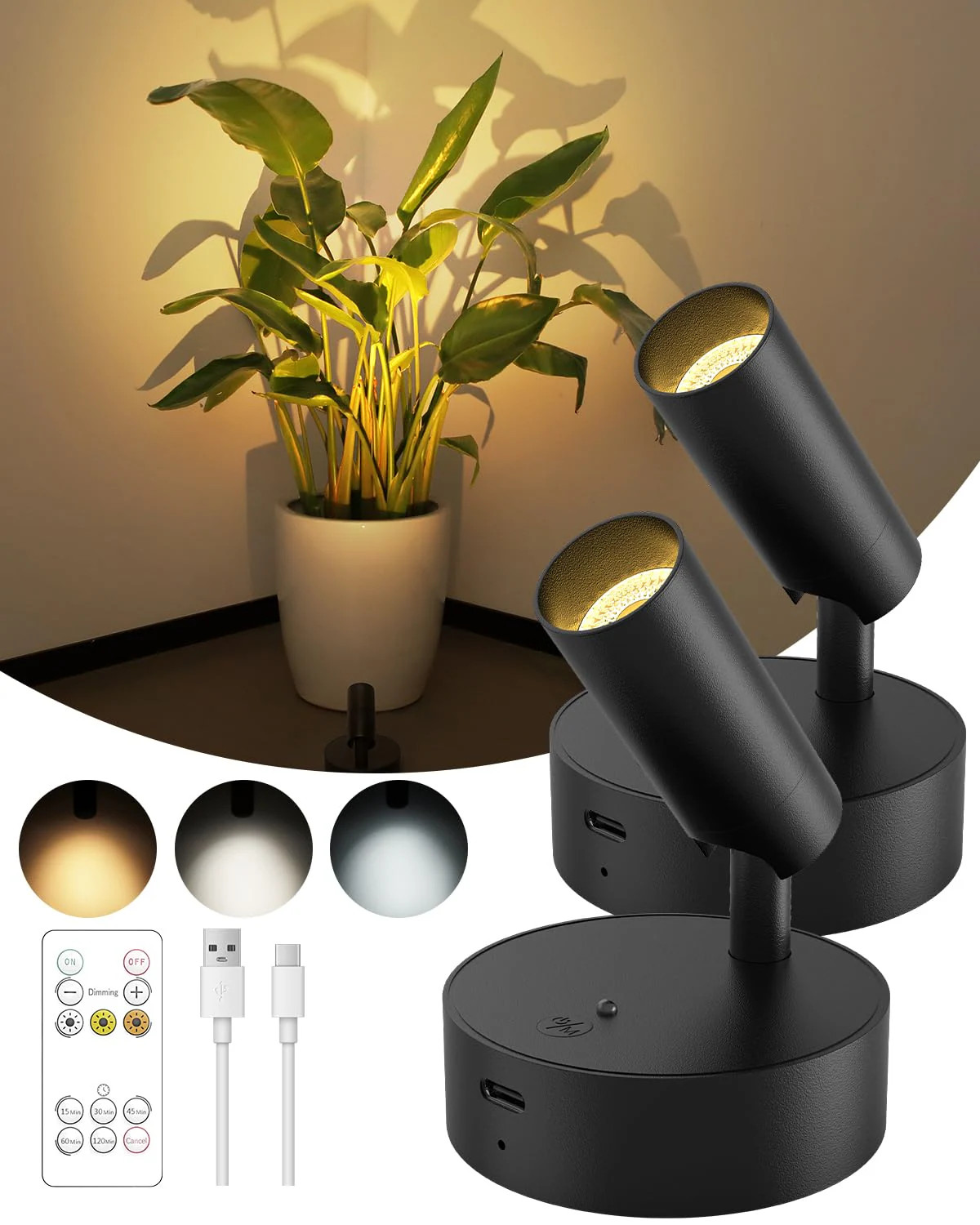 Ahfiwaso  Wireless Indoor Spotlights with Remote renewable power power cell Three Color Temperatures and Dimmable LED Picture Light for Artwork | Lowe's