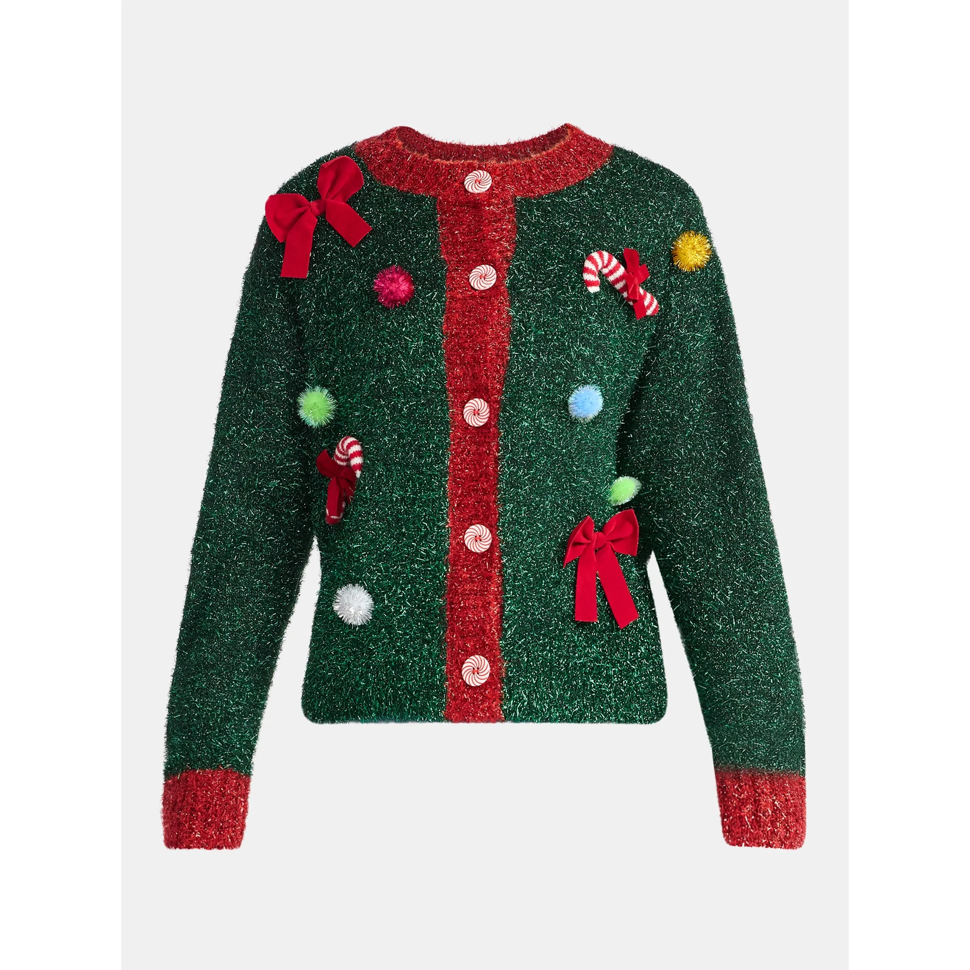 Women's Embellished Button Front Christmas Cardigan from Holiday Time, Sizes XS-XXXL | Walmart (US)