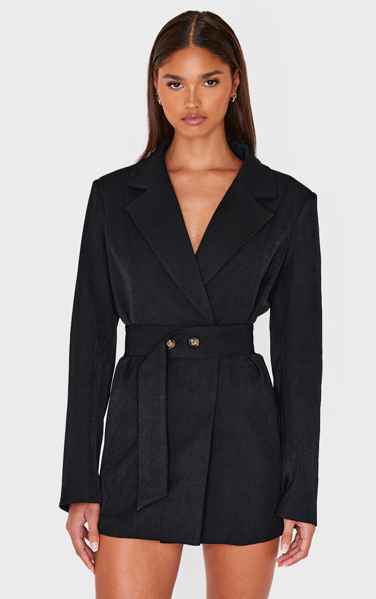 Black Structured Belted Blazer Dress | PrettyLittleThing US