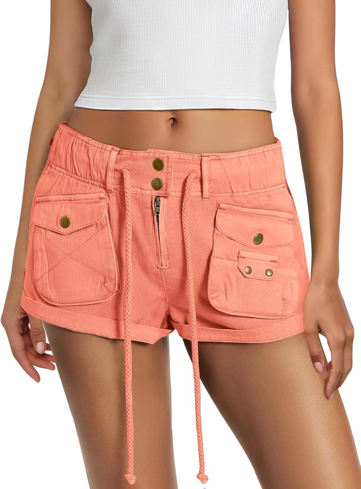 Yanekop Womens Cargo Shorts Low Rise Casual Drawstring Elastic Waist Shorts | Amazon (US)