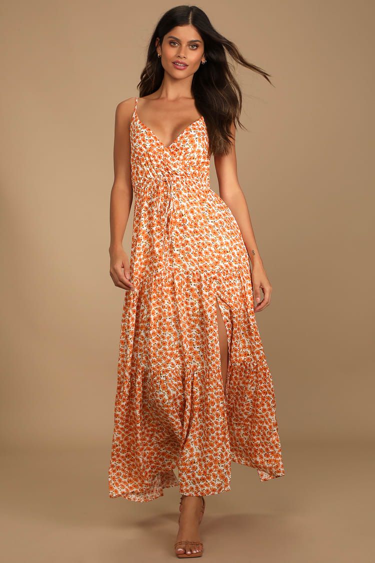 Forever Blooming Orange Floral Print Tiered Maxi Dress | Lulus
