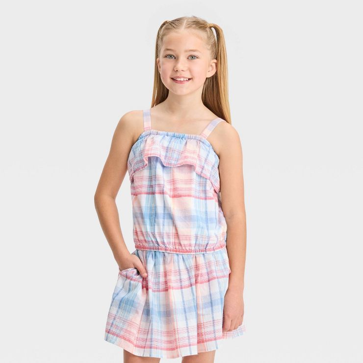Girls' Plaid Woven Tank Top - Cat & Jack™ Red/White/Blue | Target