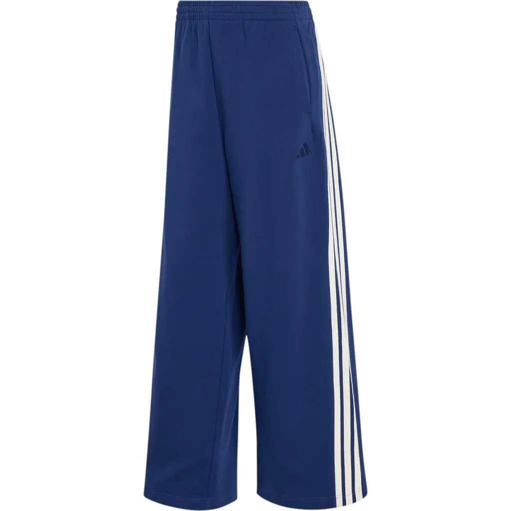 adidas Three Stripe Wide Leg Track Pants in Dark Blue/off White at Nordstrom Rack, Size Large | Nordstrom Rack