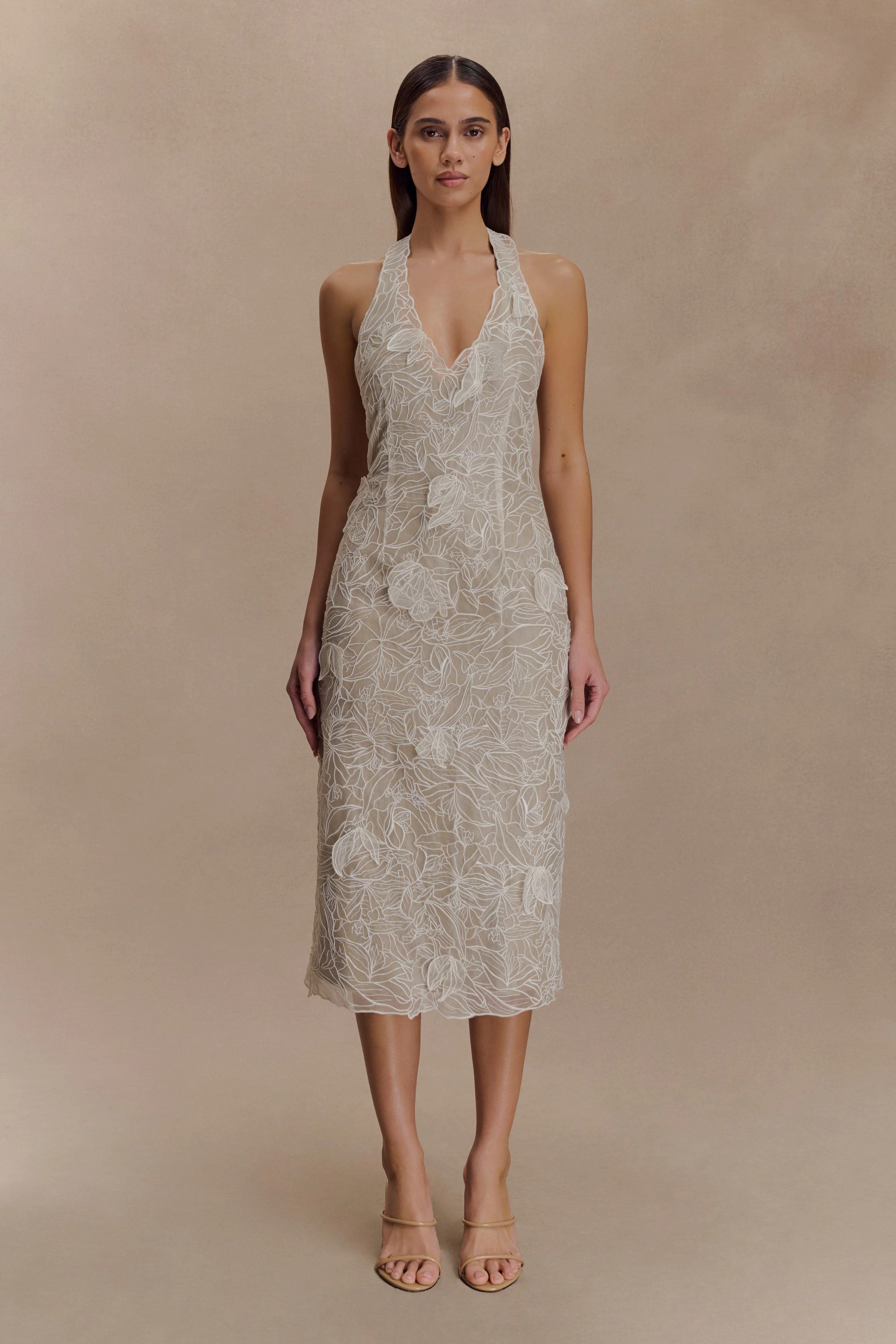 Lenore Silk Lace Halter Midi Dress - Ivory | Meshki (APAC)