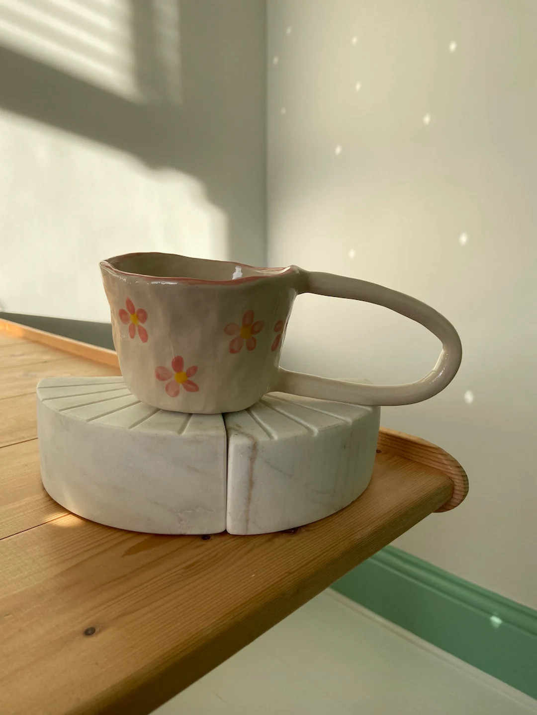 Handmade hand-painted mug with pink floral motif | Etsy (UK)