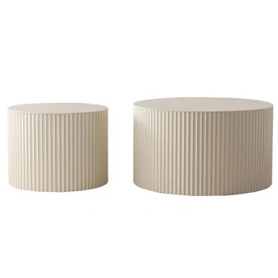 Modern Beige Nesting Coffee Tables - Lounge Side Table Wave Stripe Round Space Saving & Stylish Bedroom Multipurpose Efficient | Wayfair North America
