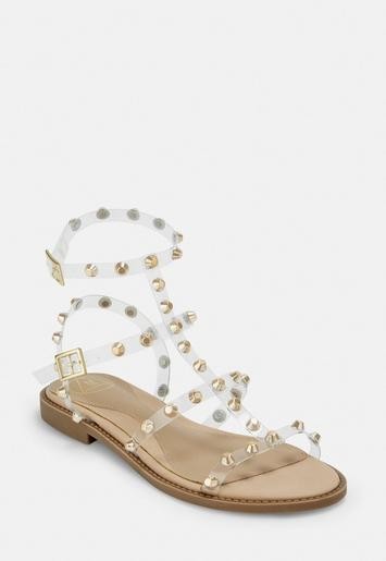 Gold Look Clear Dome Stud Gladiator Sandals | Missguided (US & CA)