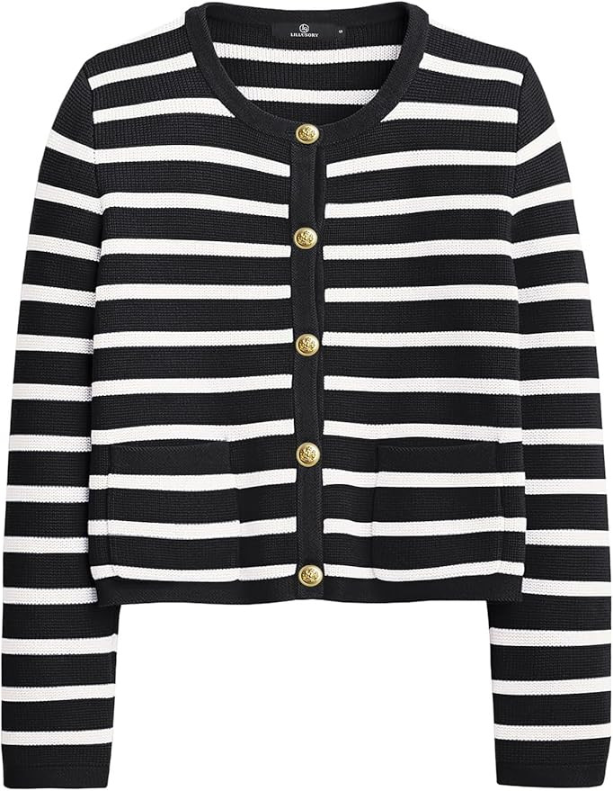 LILLUSORY Women's Knit Cardigan Sweaters 2023 Trendy Soft Cozy Medium Weight Open Front Gold Butt... | Amazon (US)