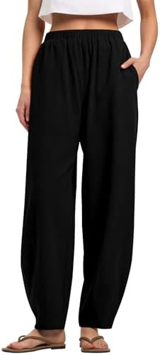 LOMON Linen Barrel Pants Women Wide Leg Palazzo Summer Baggy Harem Pants Boho Casual Trousers wit... | Amazon (US)