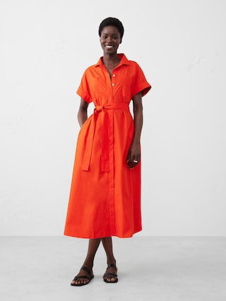 Tie-Waist Midi Shirtdress | Banana Republic Factory