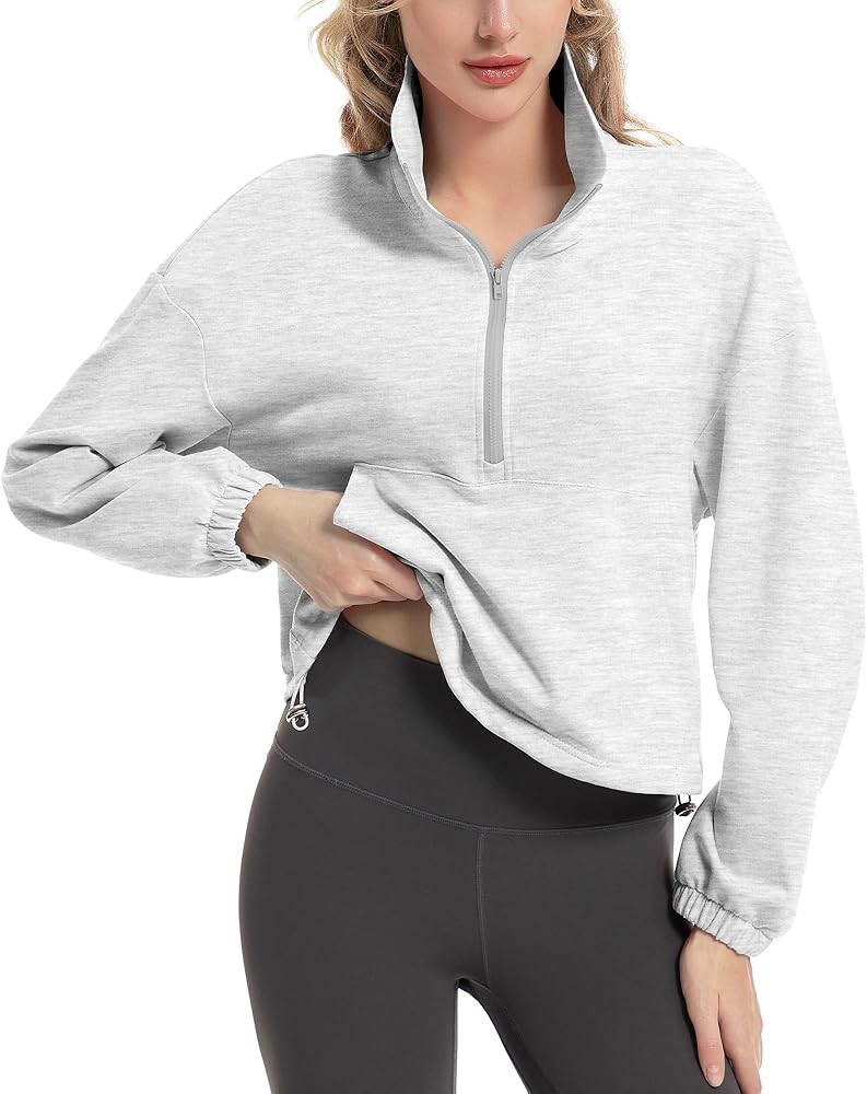 Quarter Zip Pullover Women Cropped Sweatshirt Long Sleeve Crop Top Stand Collar Drawstring Casual... | Amazon (US)