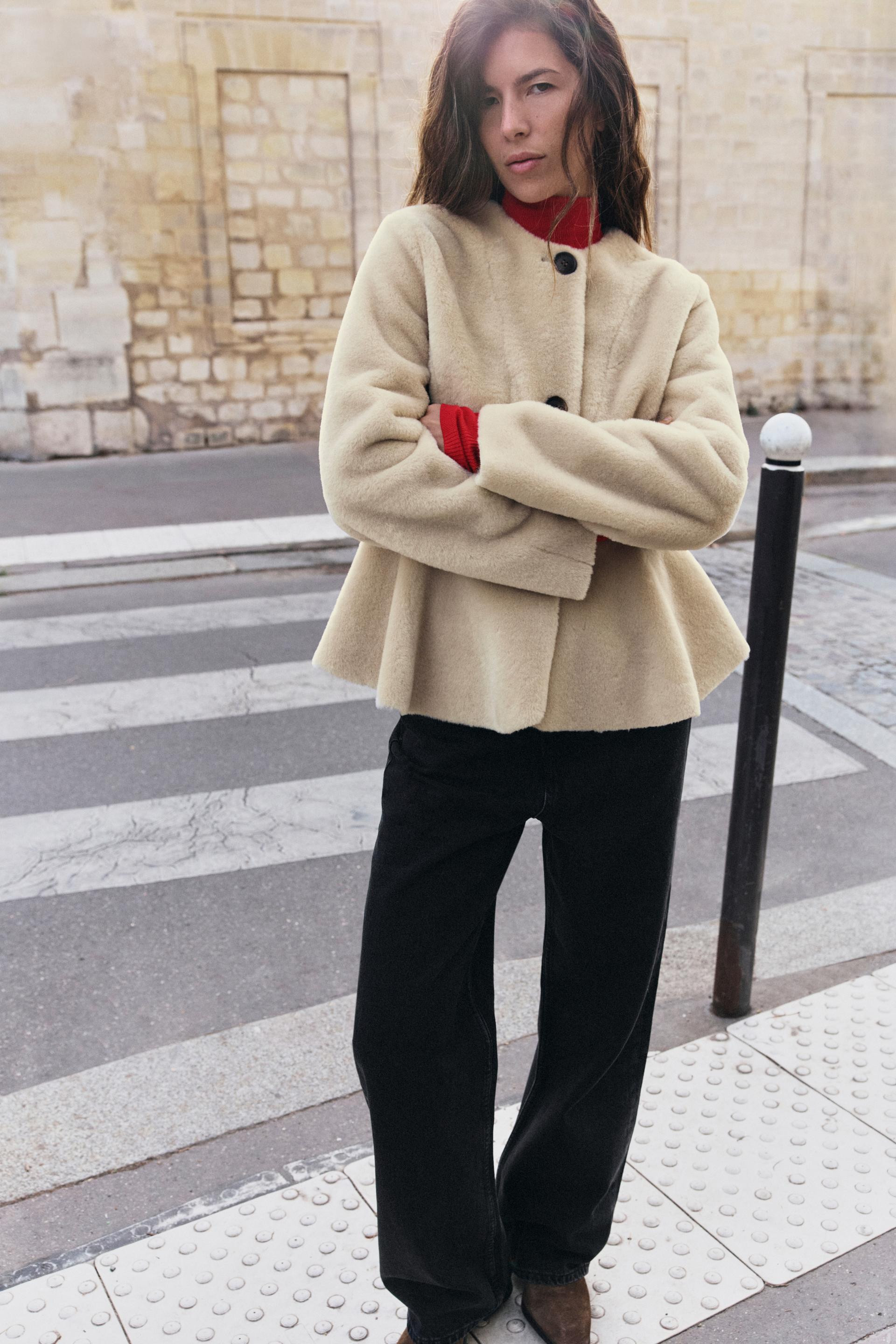 Faux Fur Peplum Jacket | Zara US