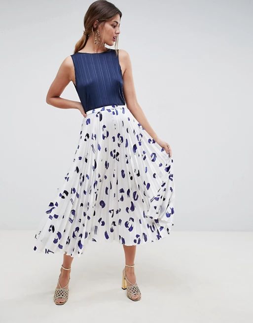 ASOS DESIGN satin pleated midi skirt in polka dot | ASOS US