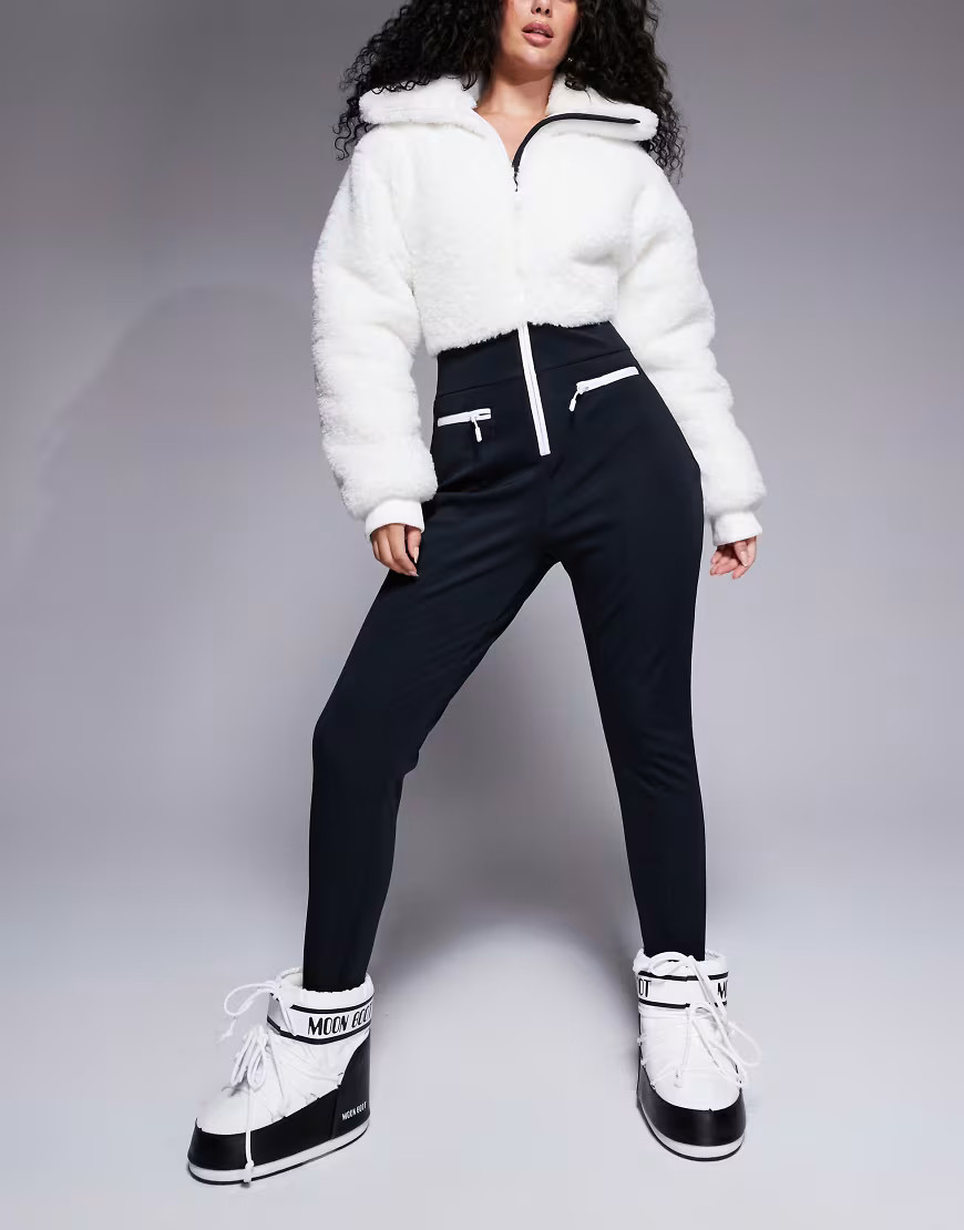 4505 Hourglass Ski suit with faux fur panels and skinny legs in black and white-Multi | ASOS (Global)