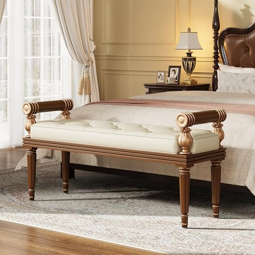 Christopher Knight Home Yae Luxurious PU Leather Upholstered End of Bed Ottoman, Wooden Living Ro... | Amazon (US)